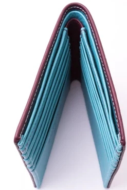 Burgundy & Turquoise 10 Card Deerskin Leather Wallet
