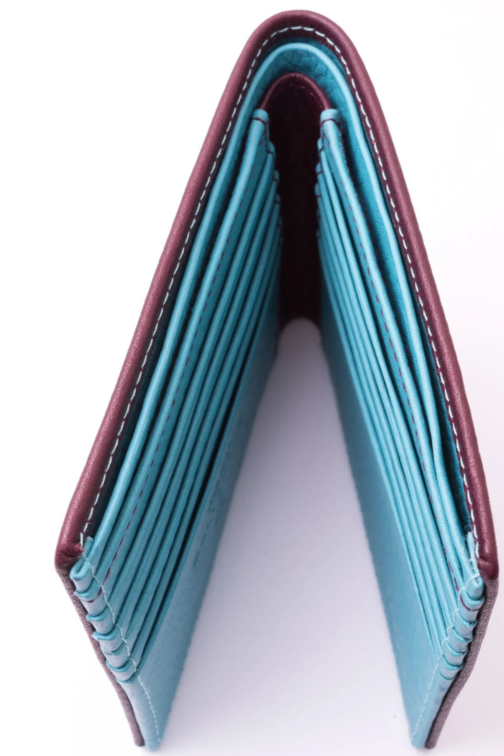 Burgundy & Turquoise 10 Card Deerskin Leather Wallet