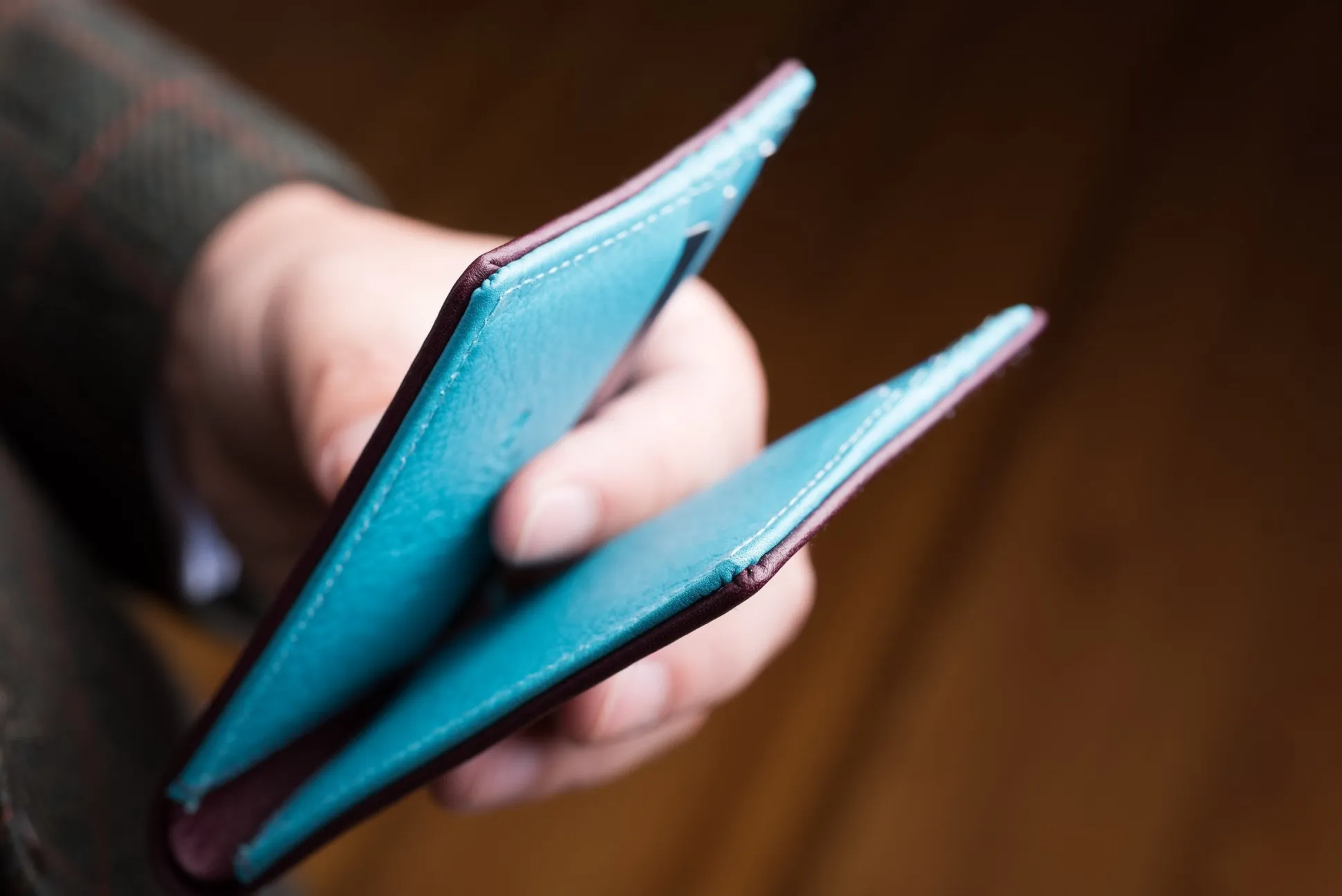 Burgundy & Turquoise 10 Card Deerskin Leather Wallet