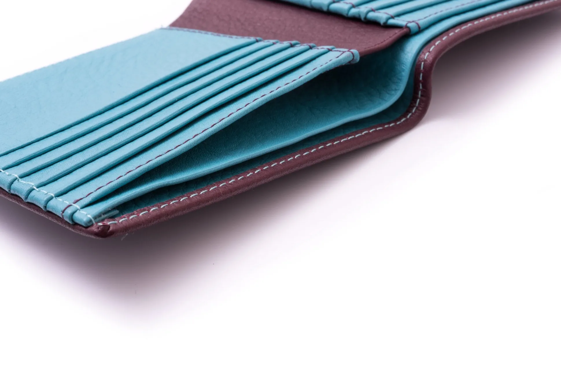 Burgundy & Turquoise 10 Card Deerskin Leather Wallet