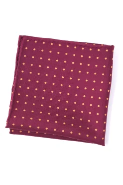 Burgundy & Yellow Polka Dot Wool Challis Pocket Square