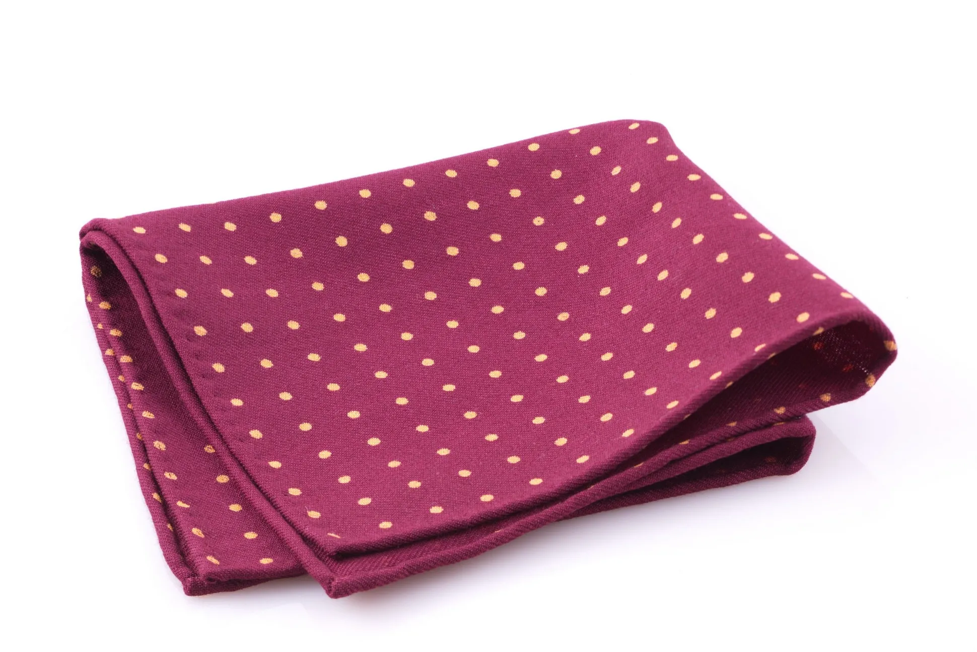 Burgundy & Yellow Polka Dot Wool Challis Pocket Square