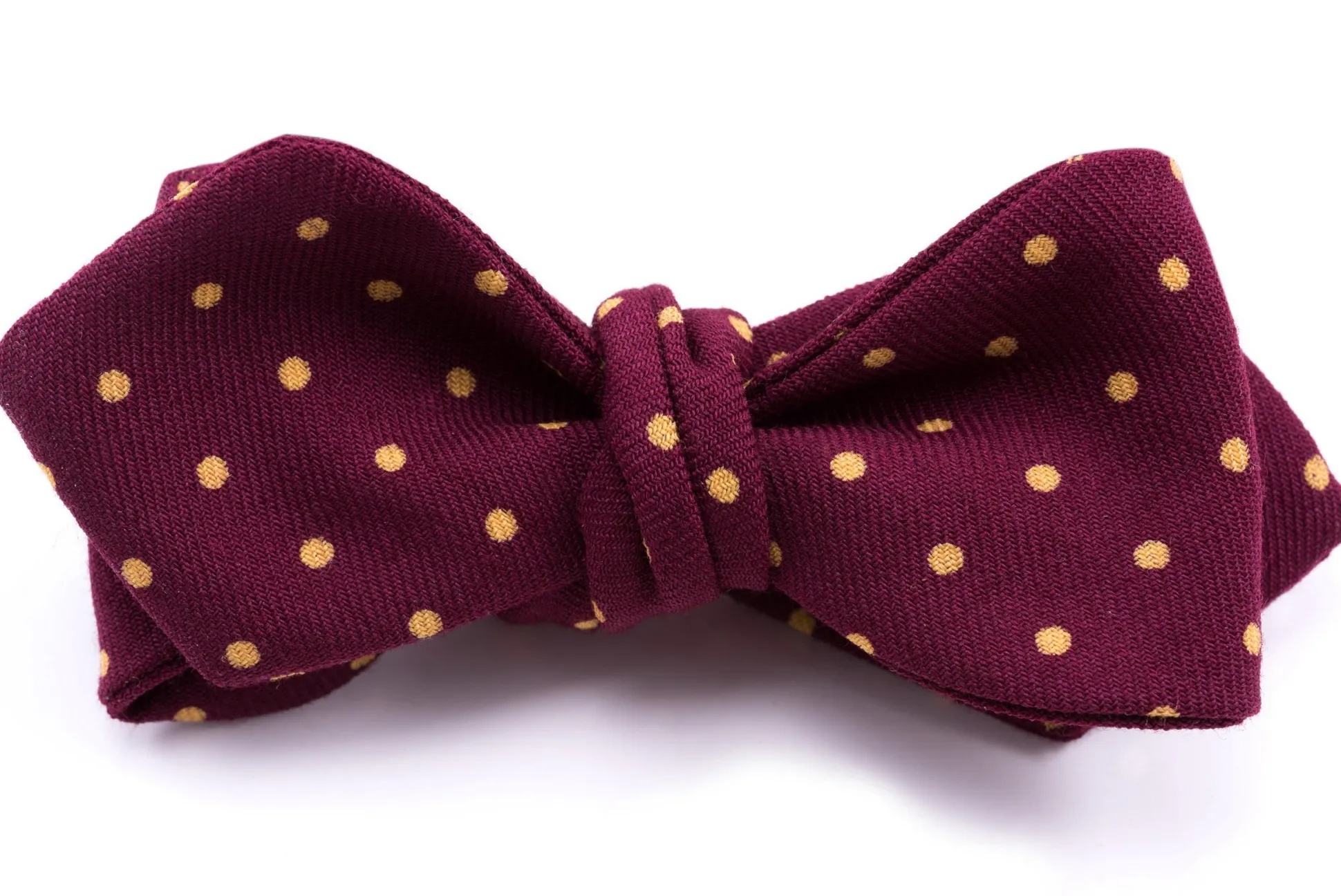 Burgundy & Yellow Polka Dot Wool Challis Bow Tie