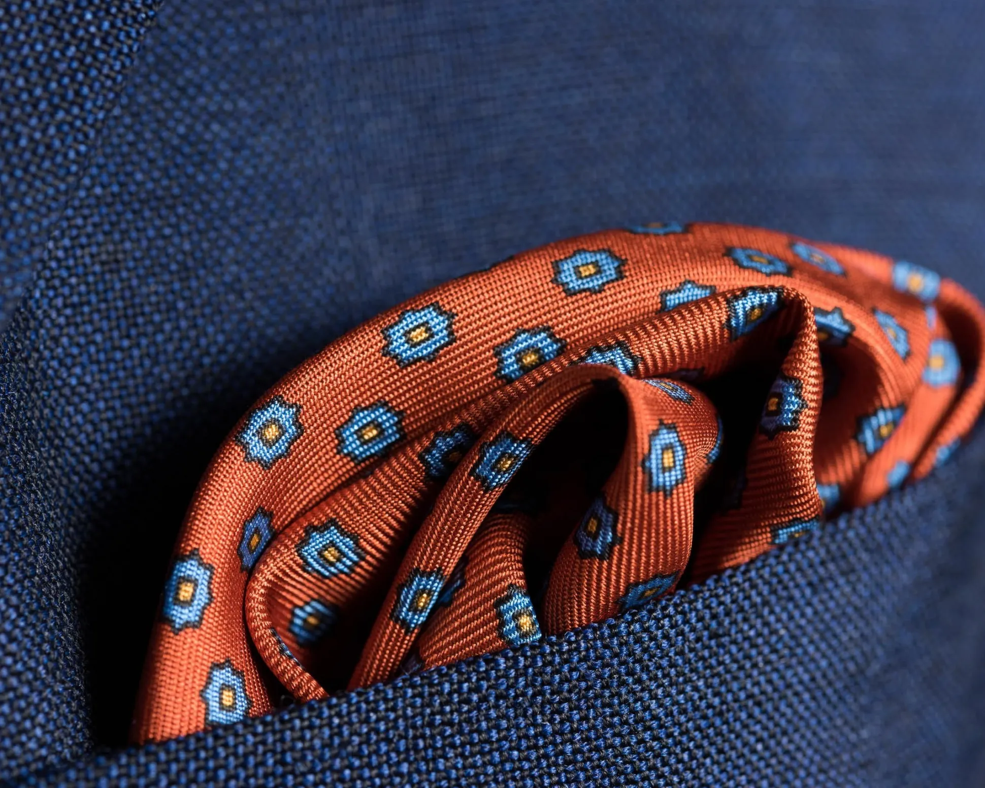 Burnt Orange Dotted Paisley Silk Pocket Square