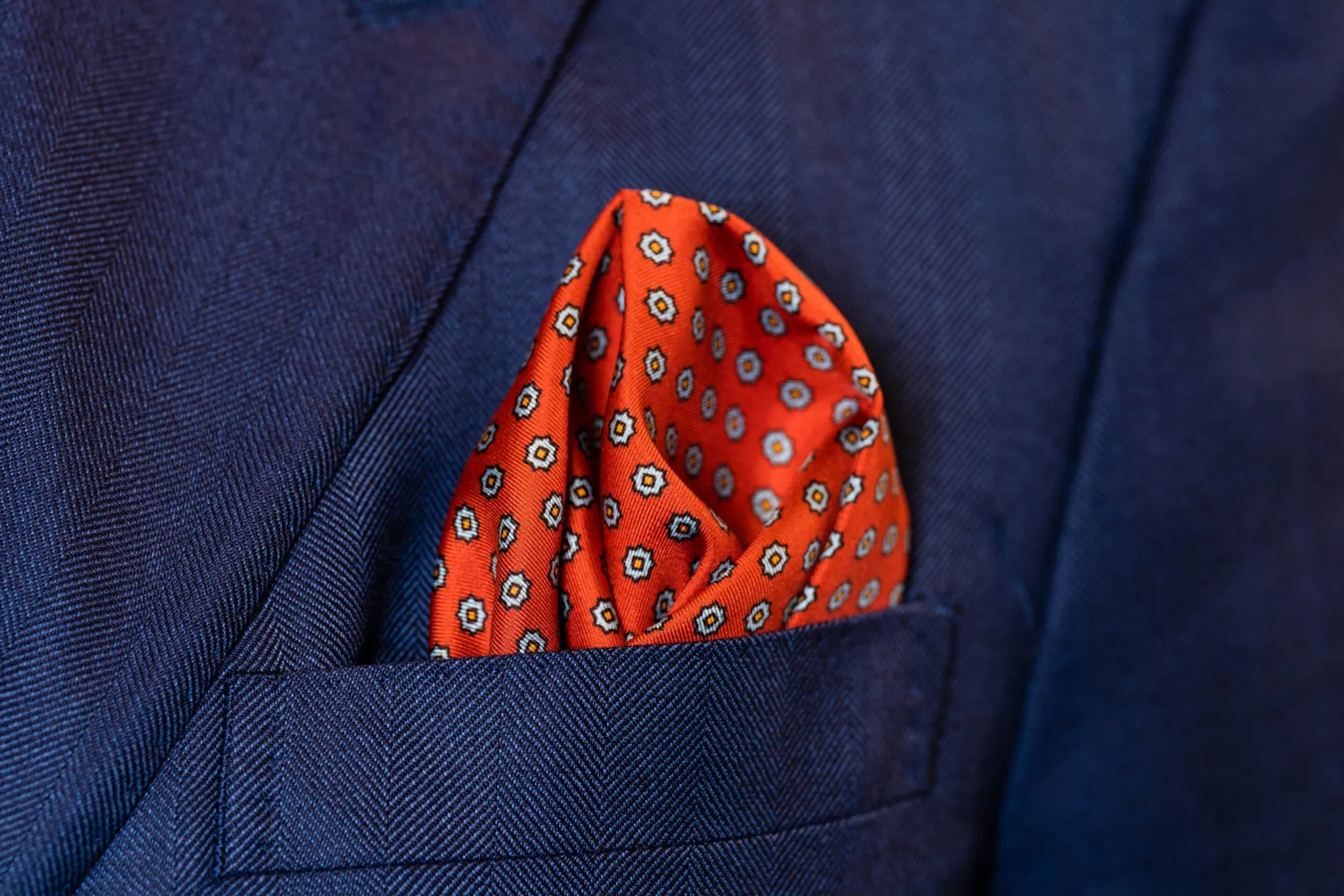 Burnt Orange Dotted Paisley Silk Pocket Square