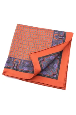 Burnt Orange Dotted Paisley Silk Pocket Square