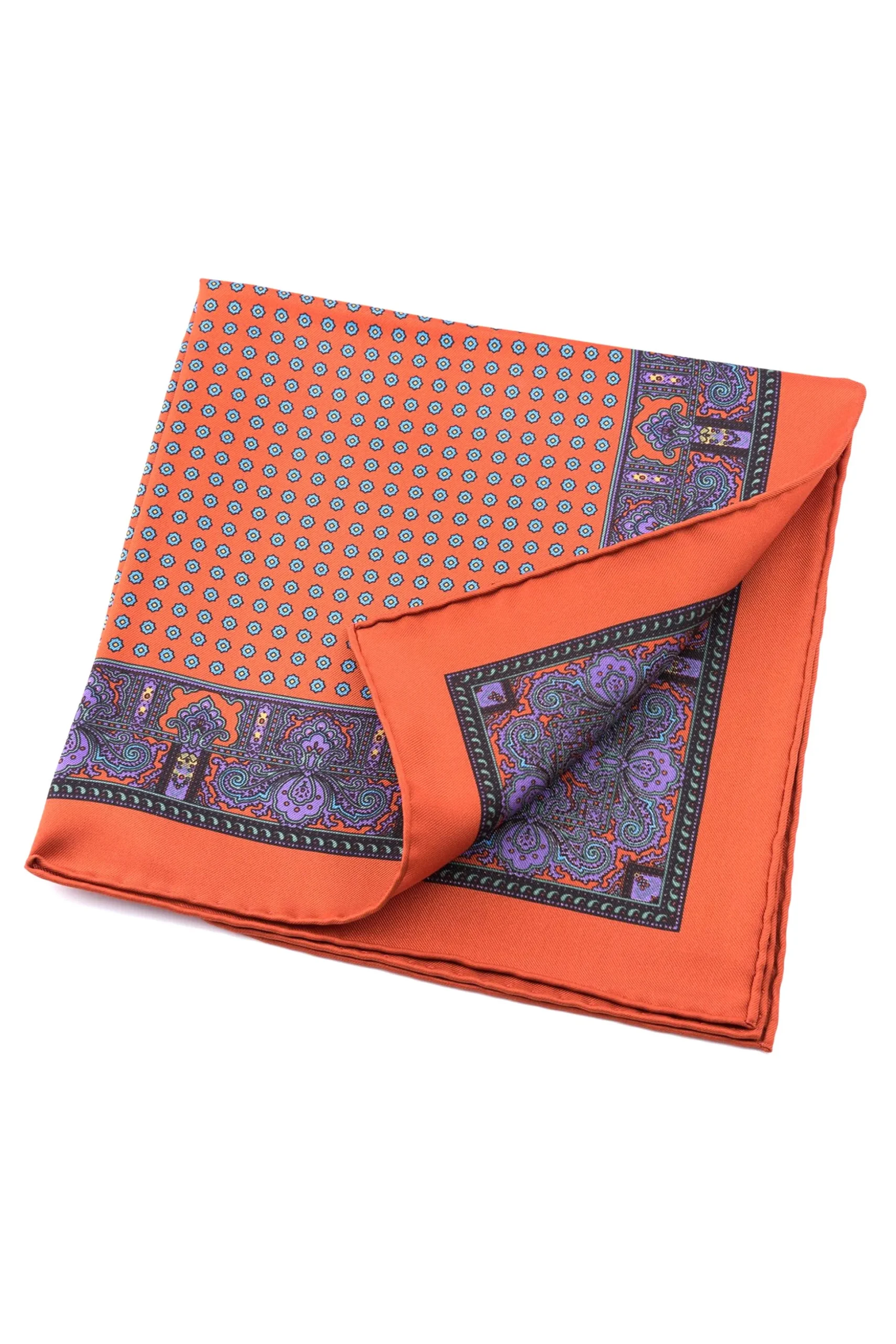 Burnt Orange Dotted Paisley Silk Pocket Square