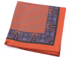 Burnt Orange Dotted Paisley Silk Pocket Square