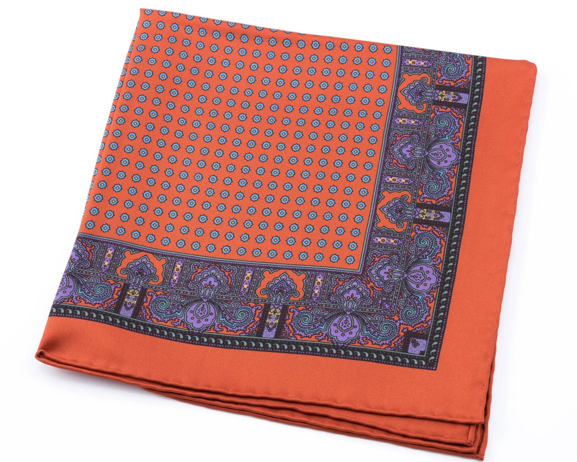 Burnt Orange Dotted Paisley Silk Pocket Square