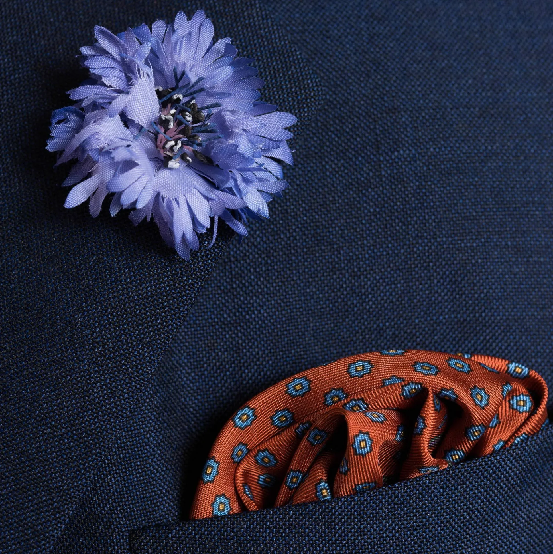 Burnt Orange Dotted Paisley Silk Pocket Square