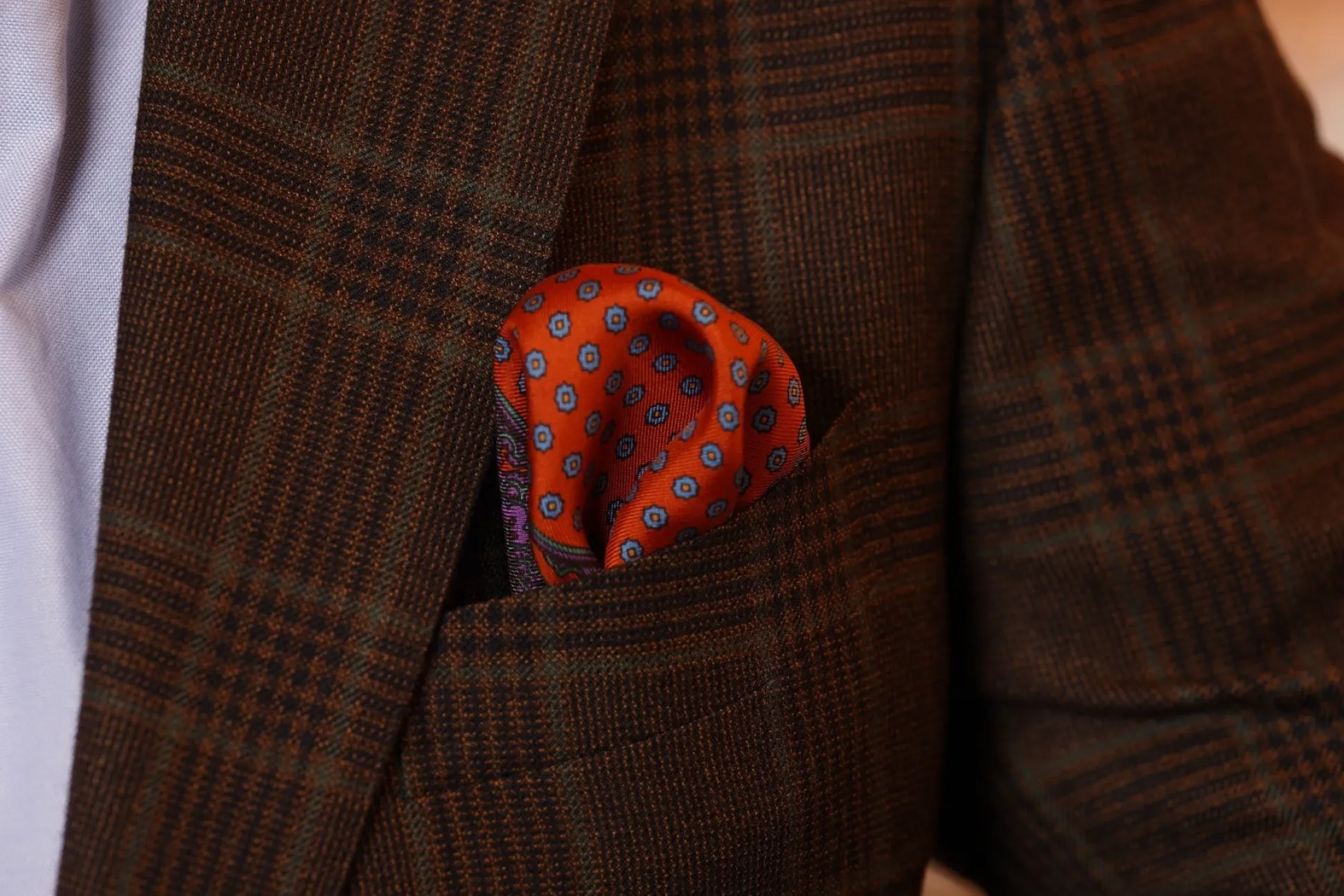 Burnt Orange Dotted Paisley Silk Pocket Square
