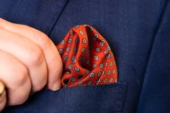 Burnt Orange Dotted Paisley Silk Pocket Square