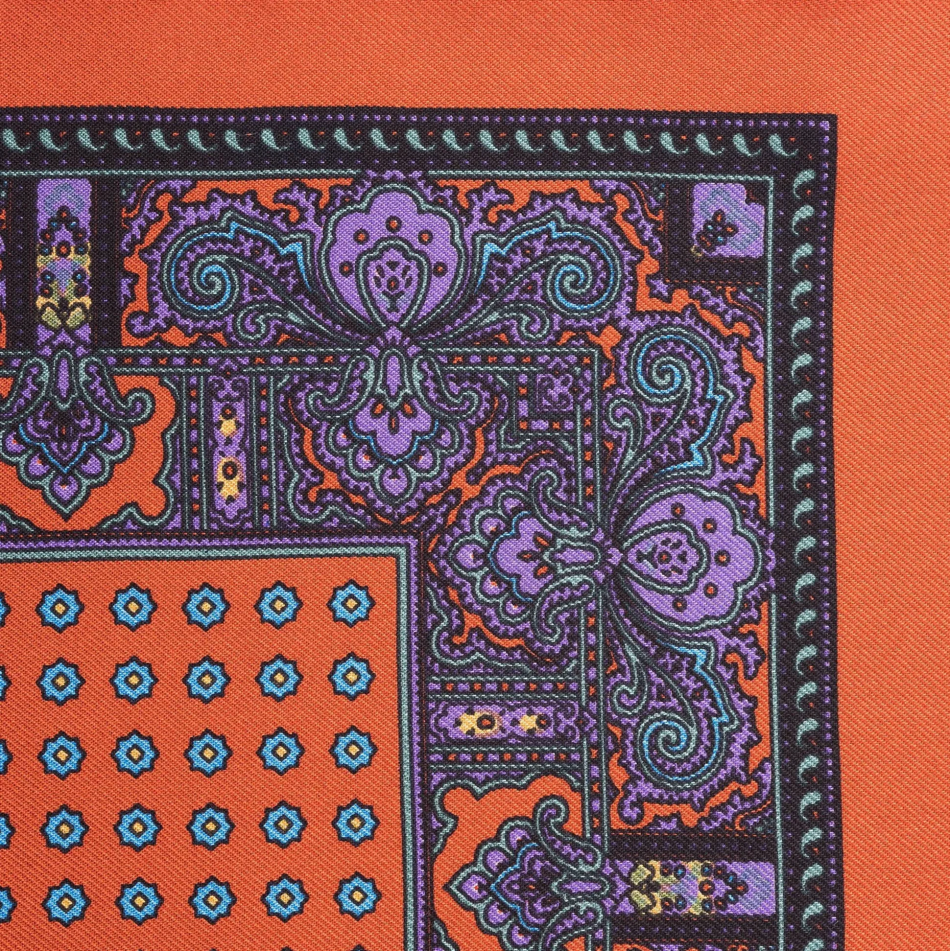Burnt Orange Dotted Paisley Silk Pocket Square