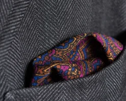 Charcoal & Purple Paisley Silk-Wool Pocket Square