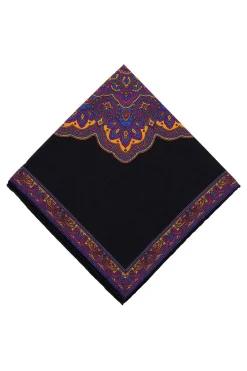 Charcoal & Yellow Paisley Silk-Wool Pocket Square