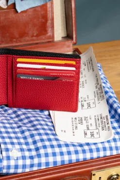 Classic 8 Card Bifold Black & Red Grained Leather Wallet