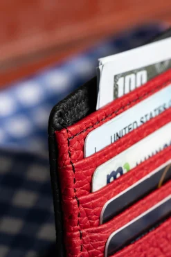 Classic 8 Card Bifold Black & Red Grained Leather Wallet