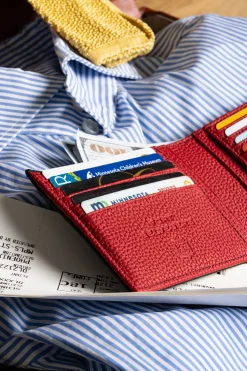 Classic 8 Card Bifold Black & Red Grained Leather Wallet