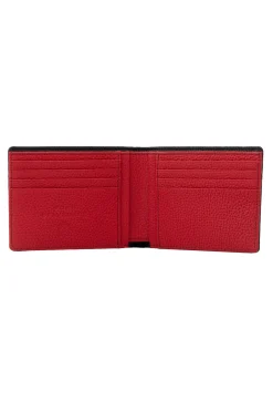 Classic 8 Card Bifold Black & Red Grained Leather Wallet