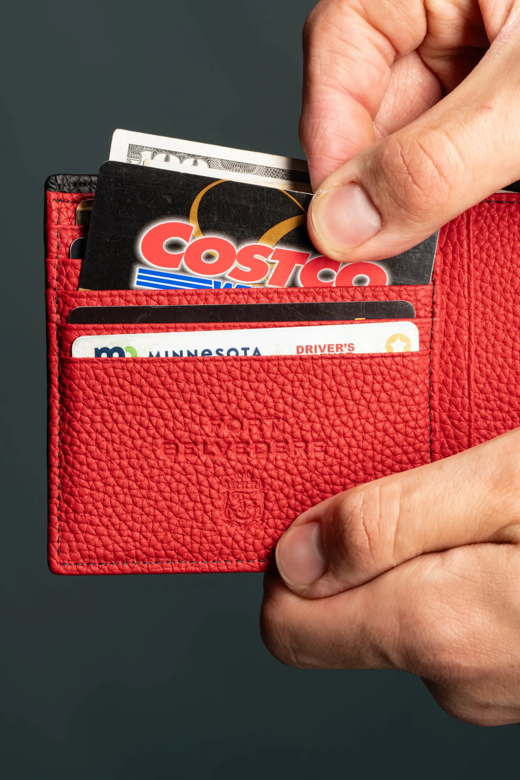 Classic 8 Card Bifold Black & Red Grained Leather Wallet