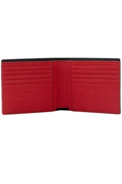 Classic 10 Card Bifold Black & Red Grained Leather Wallet