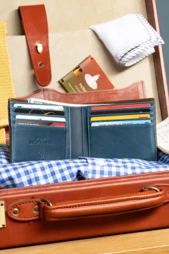 Classic 8 Card Bifold Mahogany & Blue Two Tone Leather Wallet