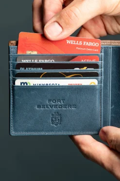 Classic 8 Card Bifold Mahogany & Blue Two Tone Leather Wallet