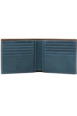 Classic 8 Card Bifold Mahogany & Blue Two Tone Leather Wallet