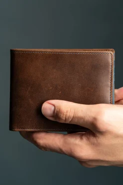 Classic 8 Card Bifold Mahogany & Blue Two Tone Leather Wallet