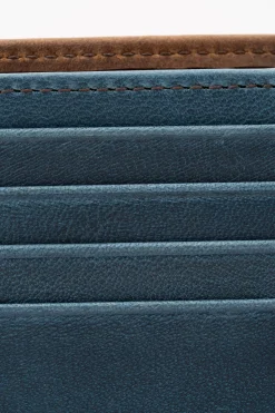 Classic 8 Card Bifold Mahogany & Blue Two Tone Leather Wallet