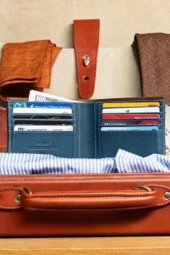 Classic 10 Card Bifold Mahogany & Blue Two Tone Leather Wallet