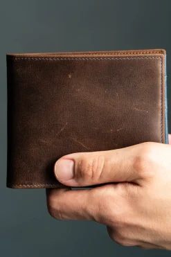 Classic 10 Card Bifold Mahogany & Blue Two Tone Leather Wallet