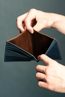 Classic 10 Card Bifold Mahogany & Blue Two Tone Leather Wallet