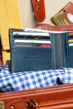 Classic 10 Card Bifold Mahogany & Blue Two Tone Leather Wallet