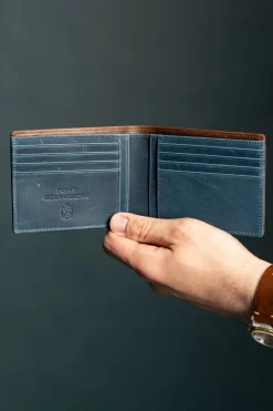 Classic 10 Card Bifold Mahogany & Blue Two Tone Leather Wallet