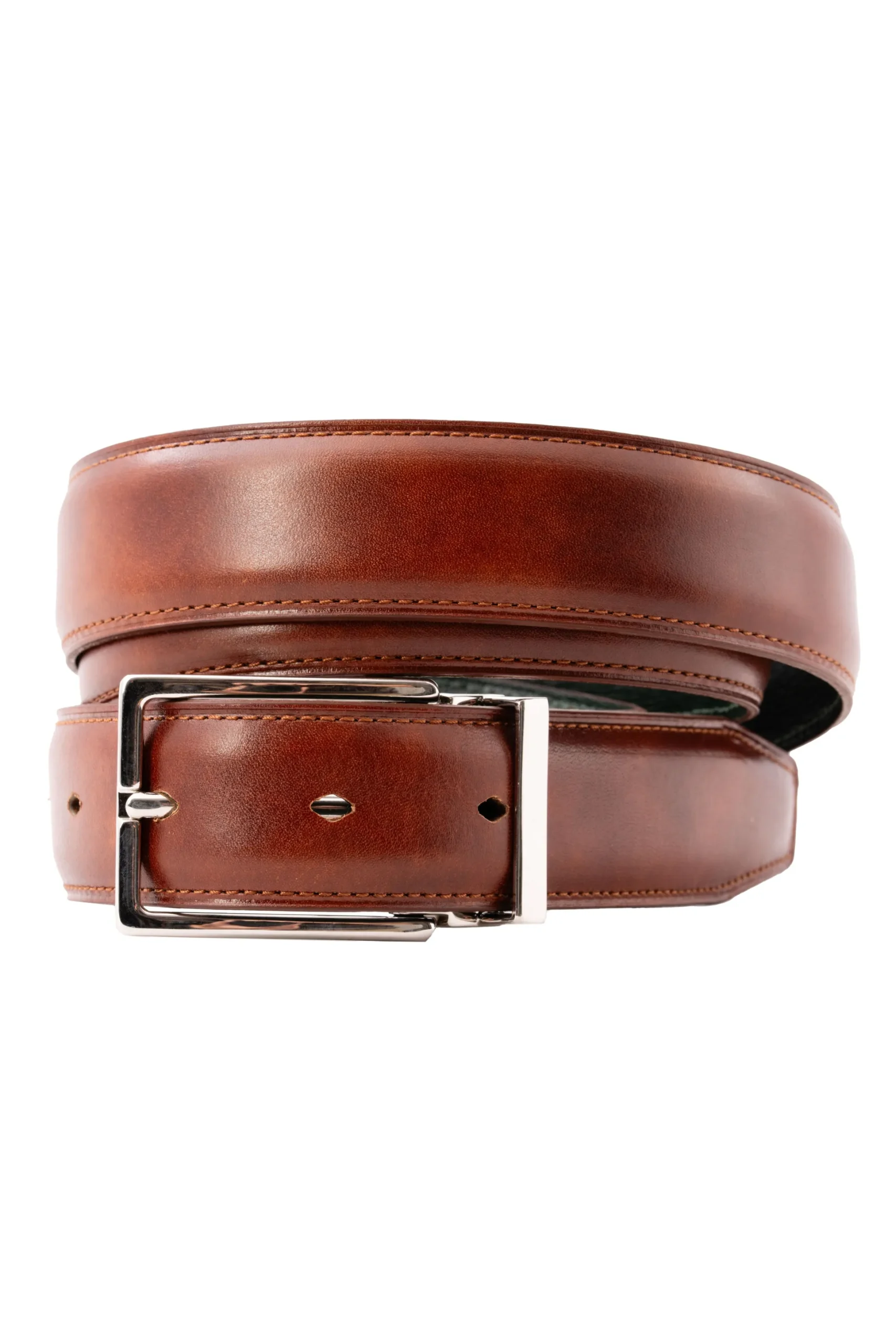 Cognac Brown Museum Calf Leather Belt