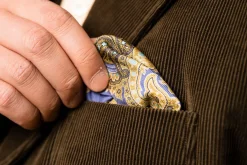 Cornflower Blue Reversible Pheasant & Paisley Silk Pocket Square