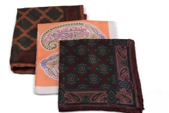 Dark Bronze Diamond & Paisley Madder Silk Pocket Square