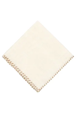 Dark Brown & Beige X-Stitch Cream Linen Pocket Square