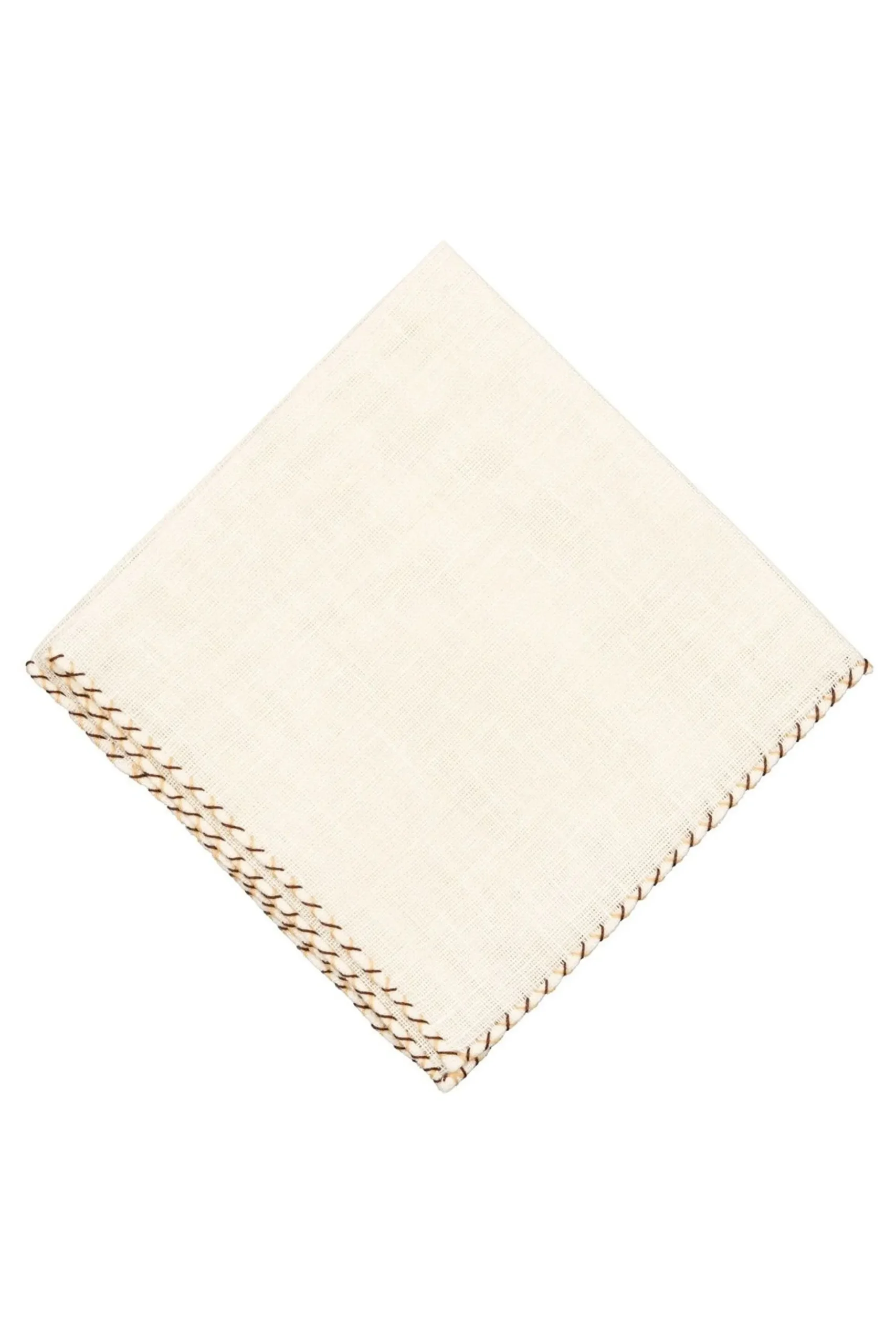 Dark Brown & Beige X-Stitch Cream Linen Pocket Square