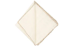 Dark Brown & Beige X-Stitch Cream Linen Pocket Square