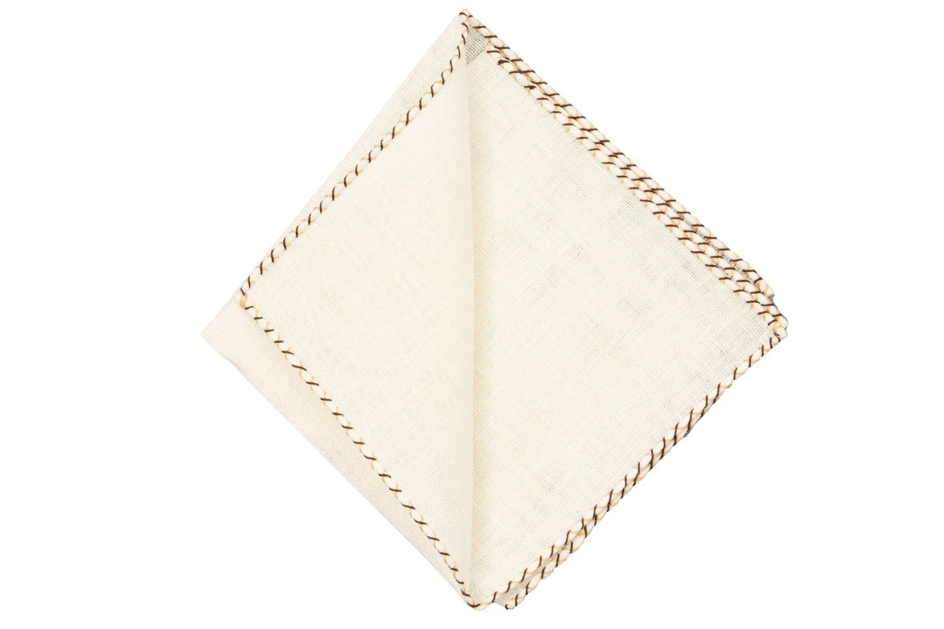 Dark Brown & Beige X-Stitch Cream Linen Pocket Square