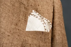 Dark Brown & Beige X-Stitch Cream Linen Pocket Square