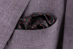 Dark Green Dot & Paisley Silk Pocket Square