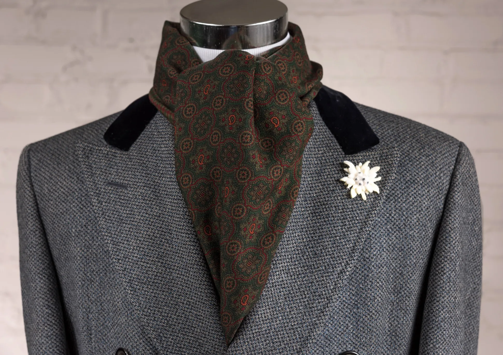 Dark Green Motif & Check Reversible Scarf