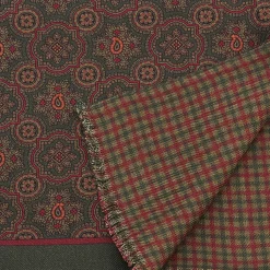 Dark Green Motif & Check Reversible Scarf