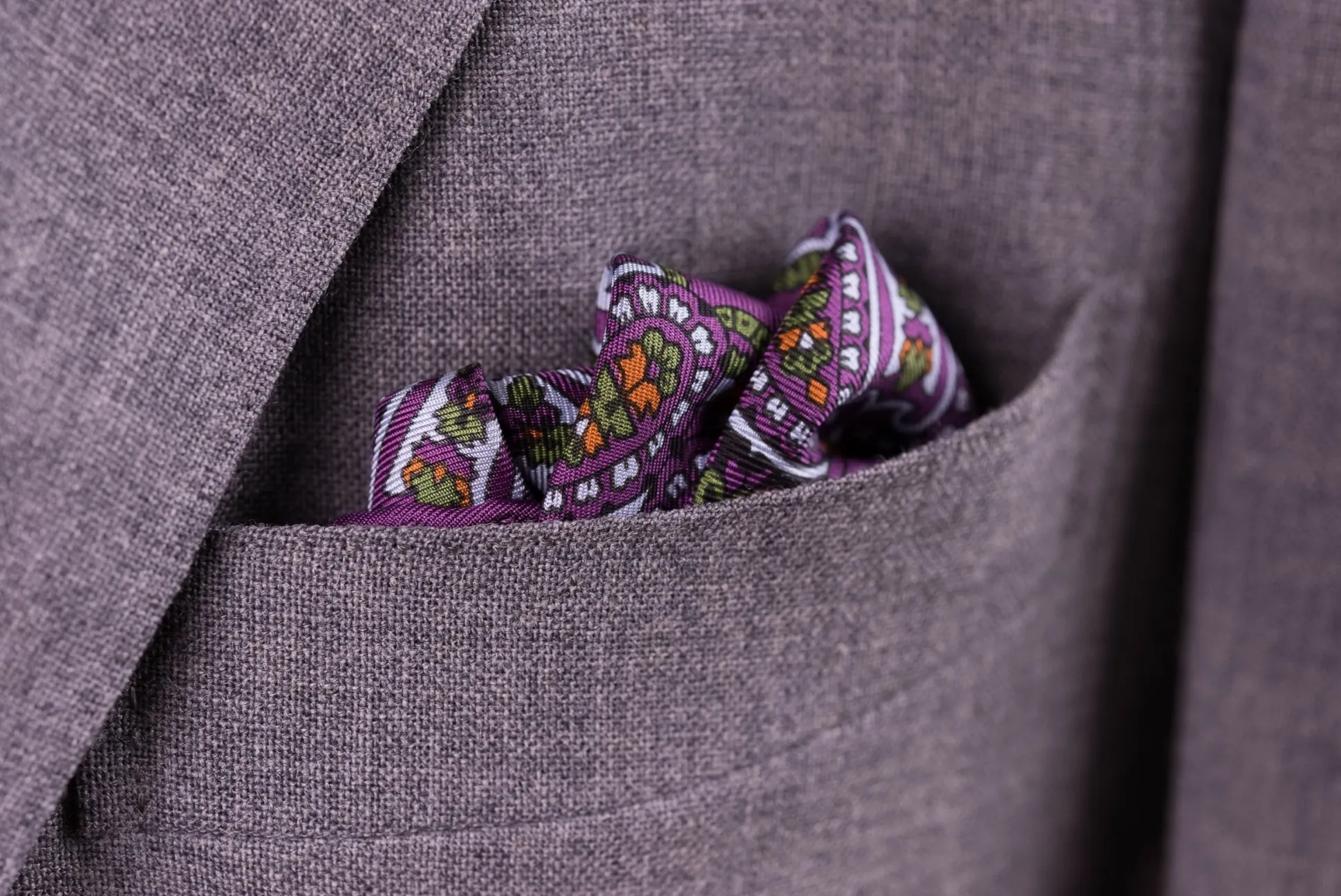 Dark Magenta Paisley Silk Pocket Square