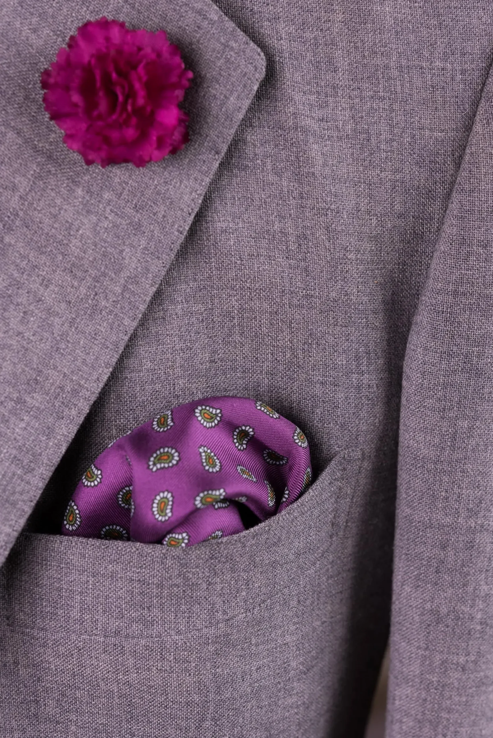 Dark Magenta Paisley Silk Pocket Square