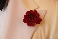 Dark Red Velvet Spray Rose Boutonnière Flower