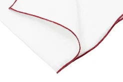 Dark Red Wave Edge White Linen Pocket Square
